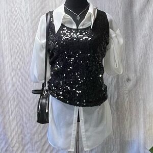 Love Culture Black Sequin Sleeveless Scoop Neck Tank Top size M